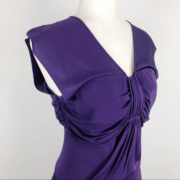 YIGAL AZROUEL purple rayon draped mini Pleated Dress Sz 1 - Picture 8 of 16